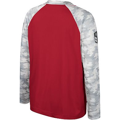 Youth Colosseum Crimson/Camo Washington State Cougars OHT Military Appreciation Dark Star Raglan Long Sleeve T-Shirt