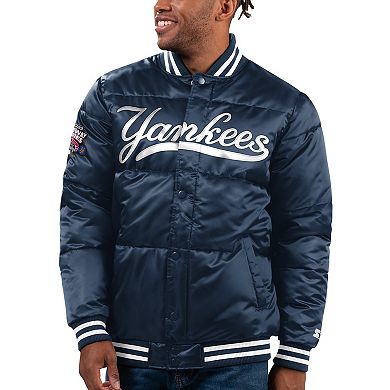 Men's Starter Navy New York Yankees Bronx Satin Full-Snap Bomber Jacket