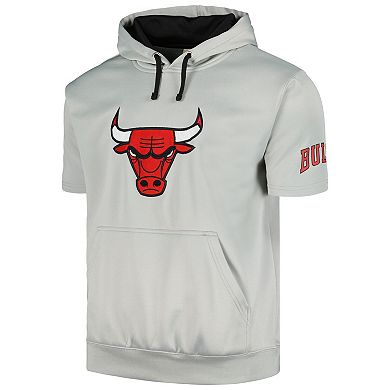 Men's Fanatics Branded Silver/Black Chicago Bulls Short Sleeve Pullover Hoodie