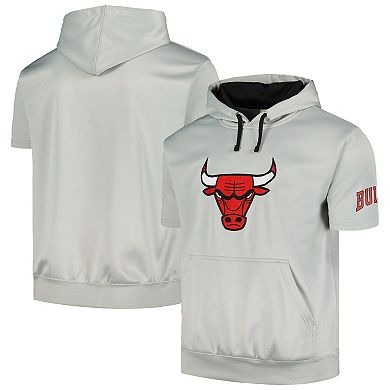 Men's Fanatics Branded Silver/Black Chicago Bulls Short Sleeve Pullover Hoodie