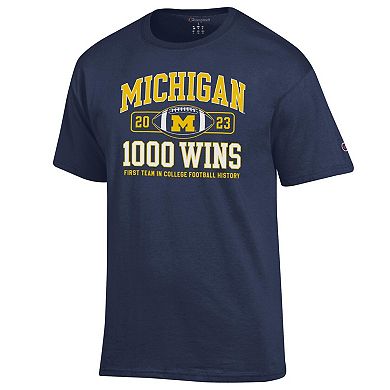 Men's Champion Navy Michigan Wolverines Football 1,000 Wins T-Shirt