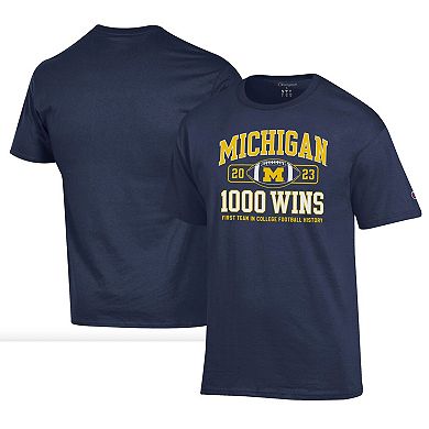 Men's Champion Navy Michigan Wolverines Football 1,000 Wins T-Shirt