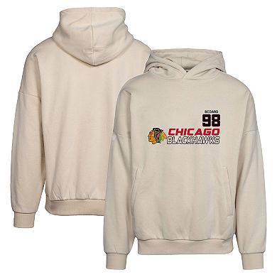 Men's Levelwear Connor Bedard Cream Chicago Blackhawks Contact Name & Number Oversized Pullover Hoodie