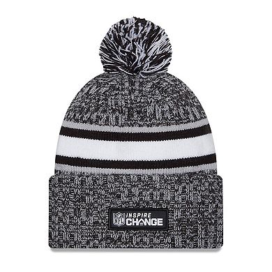 Men's New Era Heather Black New England Patriots 2023 Inspire Change Cuffed Knit Hat With Pom