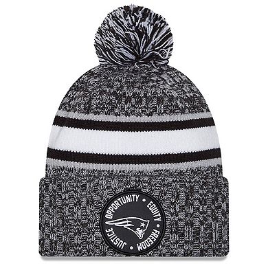 Men's New Era Heather Black New England Patriots 2023 Inspire Change Cuffed Knit Hat With Pom