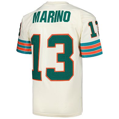 Men's Mitchell & Ness Dan Marino Cream Miami Dolphins Chainstitch Legacy Jersey