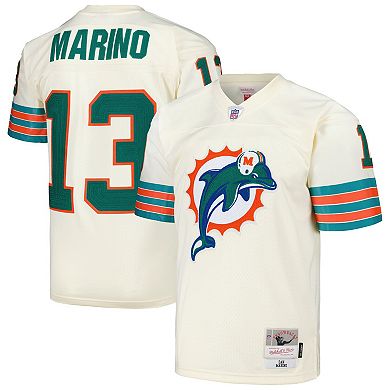 Men's Mitchell & Ness Dan Marino Cream Miami Dolphins Chainstitch Legacy Jersey