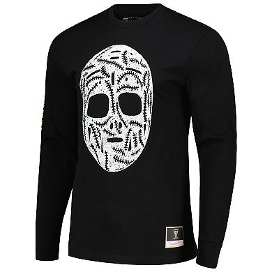 Men's Mitchell & Ness Gerry Cheevers Black Boston Bruins 100th Anniversary Mask Long Sleeve T-Shirt