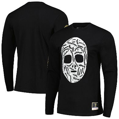 Men's Mitchell & Ness Gerry Cheevers Black Boston Bruins 100th Anniversary Mask Long Sleeve T-Shirt