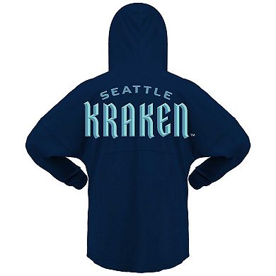 Women's Fanatics Branded Deep Sea Blue Seattle Kraken Jersey Lace-Up V-Neck Long Sleeve Hoodie T-Shirt