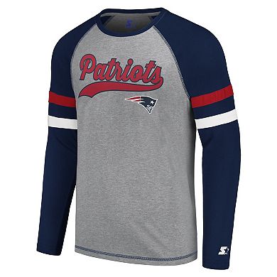 Men's Starter Gray/Navy New England Patriots Kickoff Raglan Long Sleeve T-Shirt