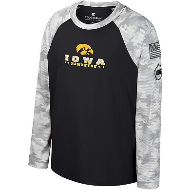 Youth Colosseum Black/Camo Iowa Hawkeyes OHT Military Appreciation Dark Star Raglan Long Sleeve T-Shirt