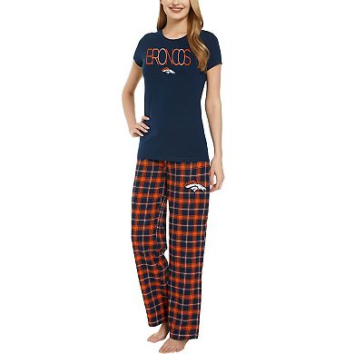 Women's Concepts Sport Navy/Orange Denver Broncos Arctic T-Shirt & Flannel Pants Sleep Set