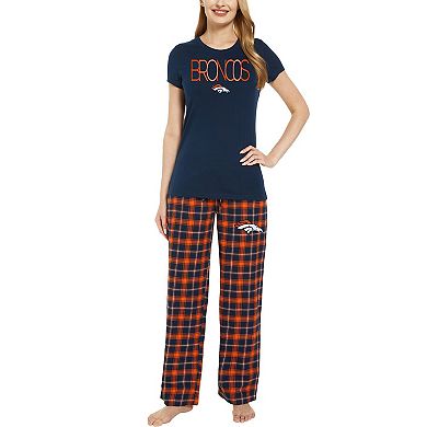 Women's Concepts Sport Navy/Orange Denver Broncos Arctic T-Shirt & Flannel Pants Sleep Set