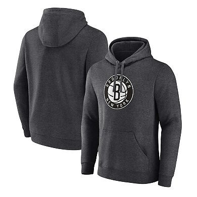 Men's Fanatics Branded  Heather Charcoal Brooklyn Nets Primary Logo Pullover Hoodie