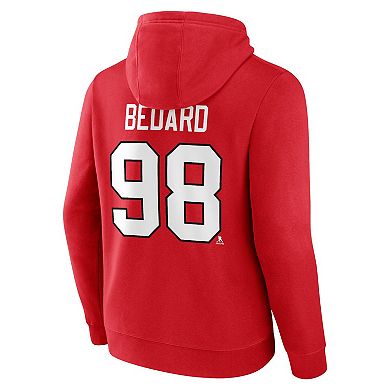 Men's Fanatics Branded Connor Bedard Red Chicago Blackhawks Authentic Stack Name & Number Tri-Blend Pullover Hoodie