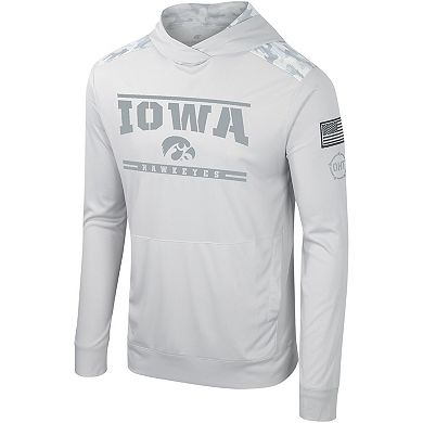 Men's Colosseum Gray Iowa Hawkeyes OHT Military Appreciation Long Sleeve Hoodie T-Shirt