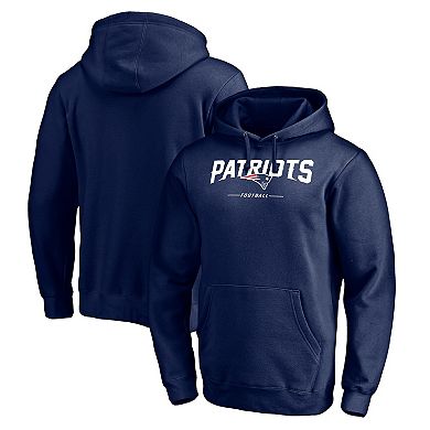 Men's Fanatics Branded Navy New England Patriots Logo Team Lockup Fitted Pullover Hoodie