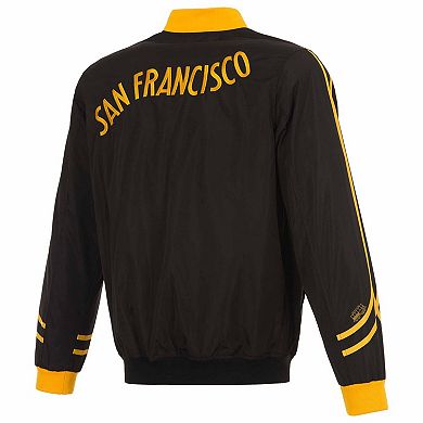 Men's JH Design Black Golden State Warriors 2023/24 City Edition Nylon Full-Zip Bomber Jacket