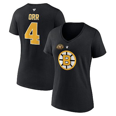 Women's Fanatics Branded Bobby Orr Black Boston Bruins Centennial Authentic Stack Retired Player Name & Number V-Neck T-Shirt
