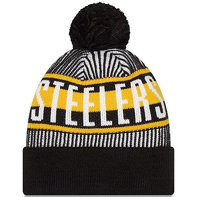 Youth New Era Black Pittsburgh Steelers Striped  Cuffed Knit Hat with Pom