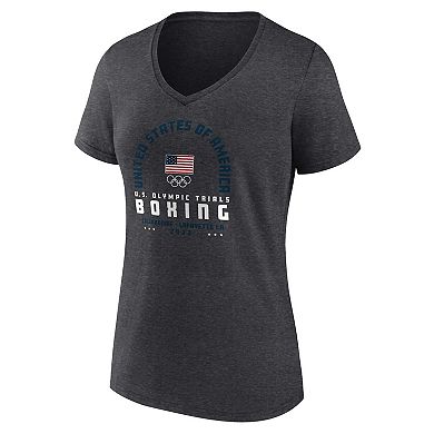 Women's Fanatics Branded Heather Charcoal Team USA Sparring Arch Boxing Trials V-Neck T-Shirt