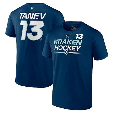 Men's Fanatics Branded Brandon Tanev Deep Sea Blue Seattle Kraken Authentic Pro Prime Name & Number T-Shirt