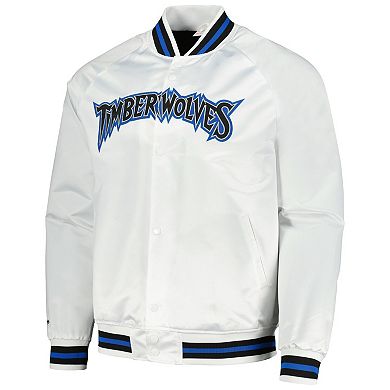 Men's Mitchell & Ness White Minnesota Timberwolves Hardwood Classics  Throwback Wordmark Raglan Full-Snap Jacket