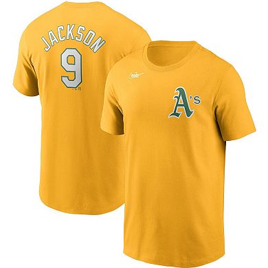 Men's Nike Reggie Jackson Gold Oakland Athletics Cooperstown Collection Name & Number T-Shirt