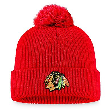 Men's Fanatics Branded Red Chicago Blackhawks Core Primary Logo Cuffed Knit Hat with Pom