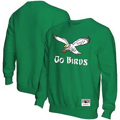 Men's Mitchell & Ness Kelly Green Philadelphia Eagles Go Birds Pullover Sweatshirt