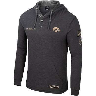 Men's Colosseum Charcoal Iowa Hawkeyes OHT Military Appreciation Henley Pullover Hoodie