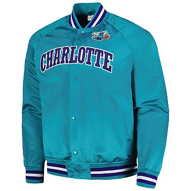 Men's Mitchell & Ness Teal Charlotte Hornets Hardwood Classics  Throwback Wordmark Raglan Full-Snap Jacket