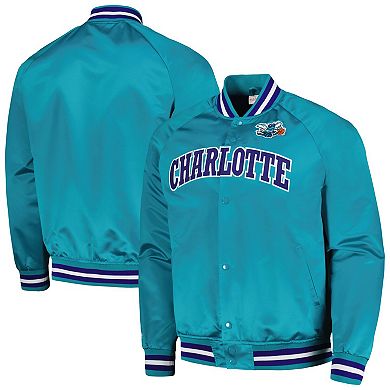 Men's Mitchell & Ness Teal Charlotte Hornets Hardwood Classics  Throwback Wordmark Raglan Full-Snap Jacket