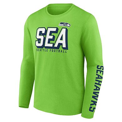 Men's Fanatics Branded Neon Green/College Navy Seattle Seahawks Two-Pack T-Shirt Combo Set