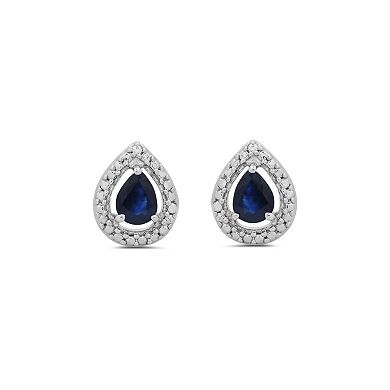 Sterling Silver Sapphire & Diamond Accent Teardrop Stud Earrings