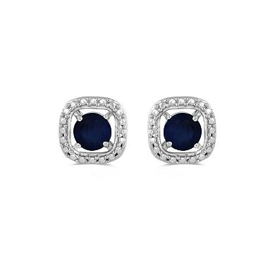 Sterling Silver Sapphire & Diamond Accent Halo Earrings