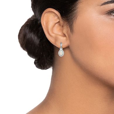 Sterling Silver Lab-Created White Opal & Lab-Created White Sapphire Oval Drop Earrings