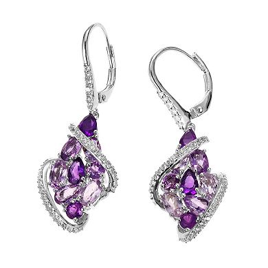 Sterling Silver Amethyst & Lab-Created White Sapphire Cluster Floral Earrings