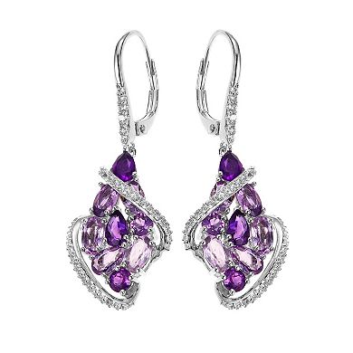 Sterling Silver Amethyst & Lab-Created White Sapphire Cluster Floral Earrings