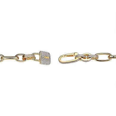 18k Gold Over Silver Lab Created White Sapphire Lock Charm Bracelet