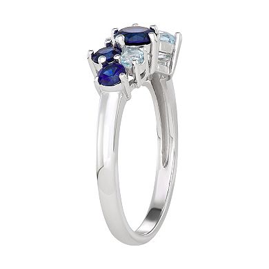 Sterling Silver Lab-Created Blue & White Sapphire & Blue Topaz Cluster Ring