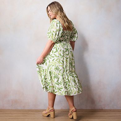 Plus Size LC Lauren Conrad Squareneck Pleated Bodice Midi Dress