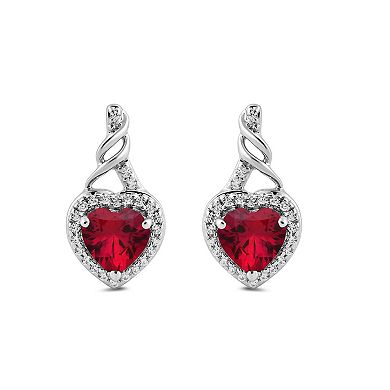 Sterling Silver Lab-Created Ruby & Lab-Created White Sapphire Heart Stud Earrings