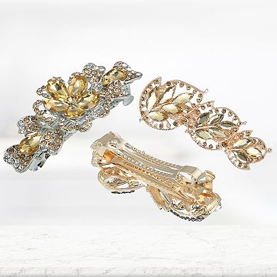 3 Pcs Hair Barrettes Faux Crystal Flower Butterfly Flower Shape for Women