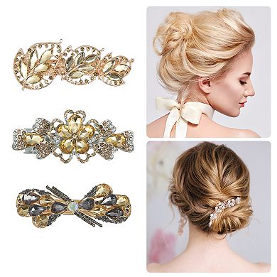 3 Pcs Hair Barrettes Faux Crystal Flower Butterfly Flower Shape for Women