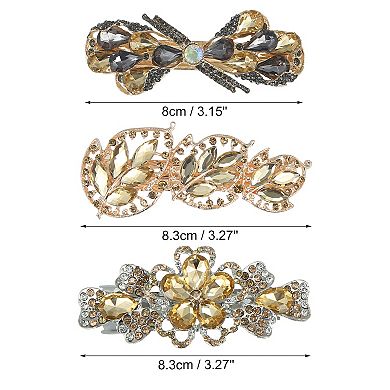 3 Pcs Hair Barrettes Faux Crystal Flower Butterfly Flower Shape for Women