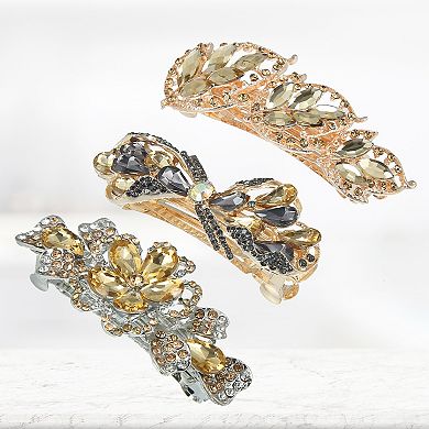 3 Pcs Hair Barrettes Faux Crystal Flower Butterfly Flower Shape for Women