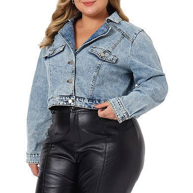 Denim Jackets For Women 2023 Plus Size Retro Notched Lapel Long Sleeve Washed Crop Jean Jacket