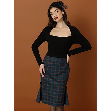 Women's Retro Plaid Print Fishtail Mermaid Midi Skirt